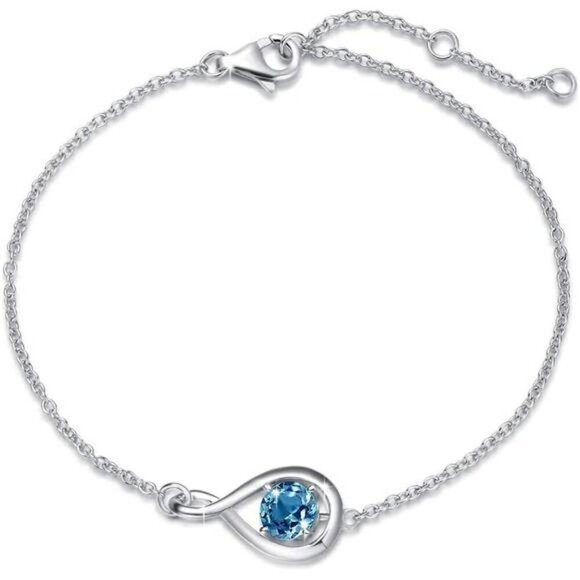 FANCIME Sterling Silver Infinity Bracelet Blue Topaz Birthstone Jewelry Gift - Picture 1 of 7